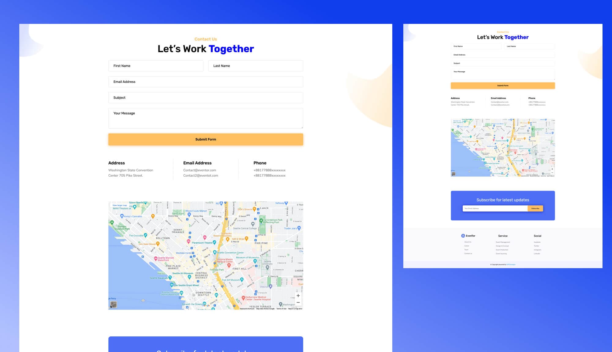 EvenTor Contact Page For Gutenberg Banner
