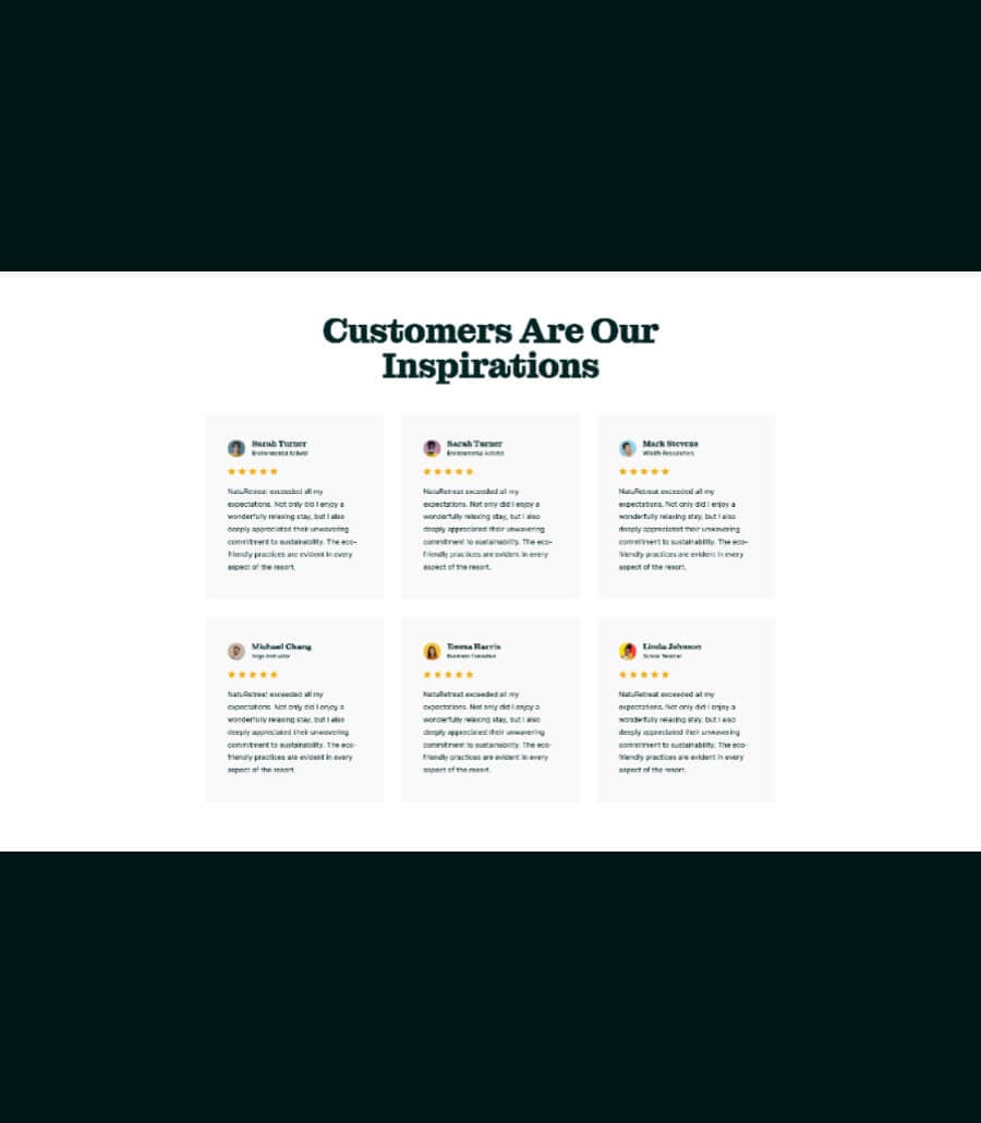 NatuRetreat Testimonial Section By Templately