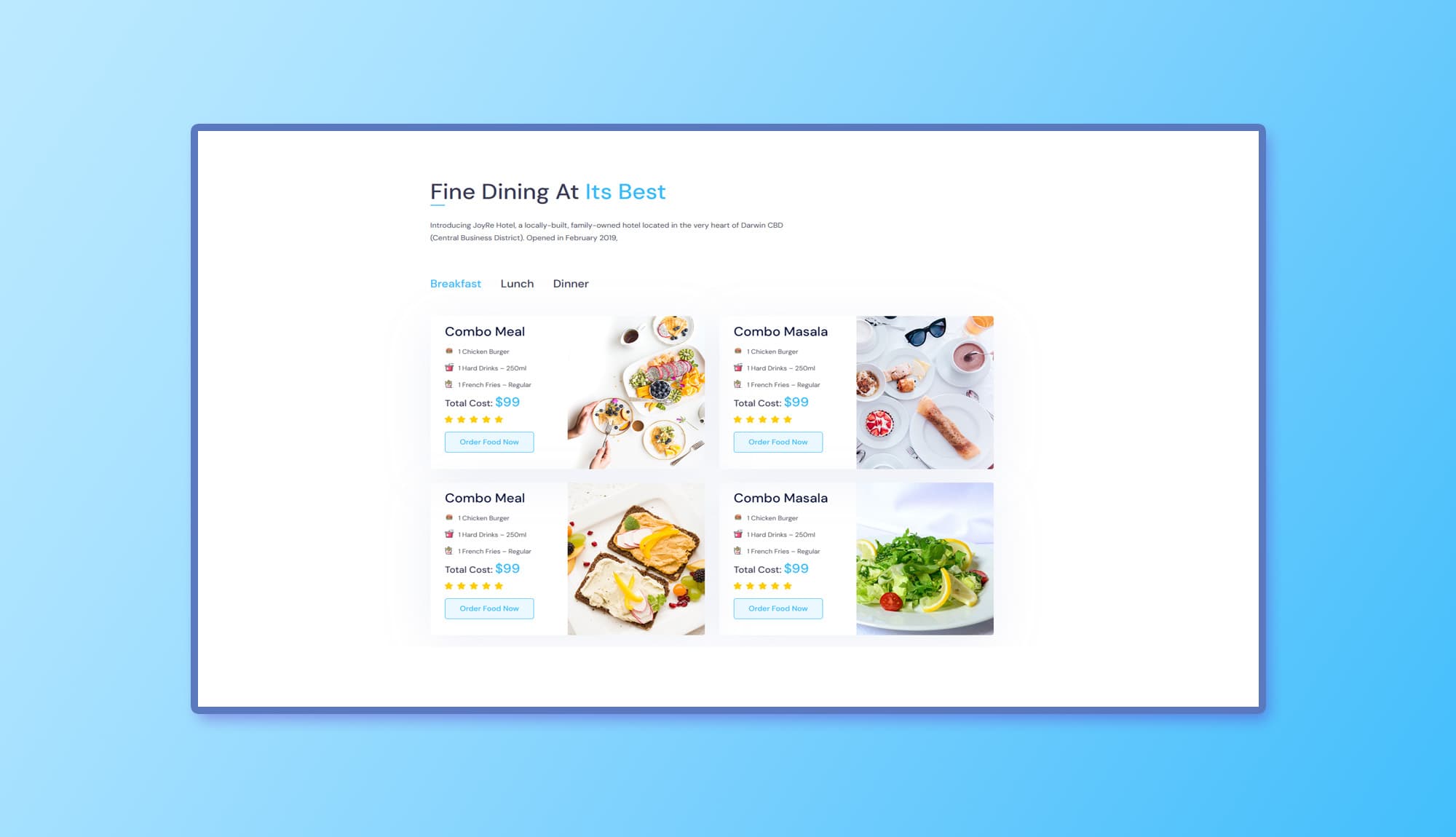 HotelHut Food Menu Section For Gutenberg Banner