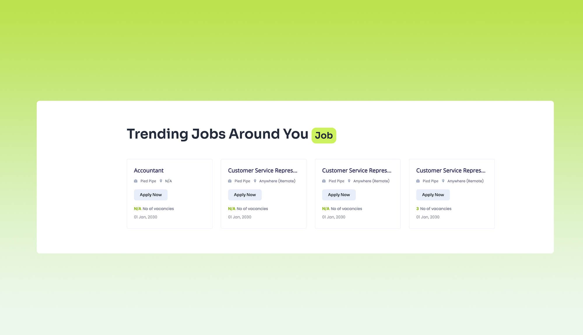 HiringFinds Trending Jobs Section For Gutenberg Banner