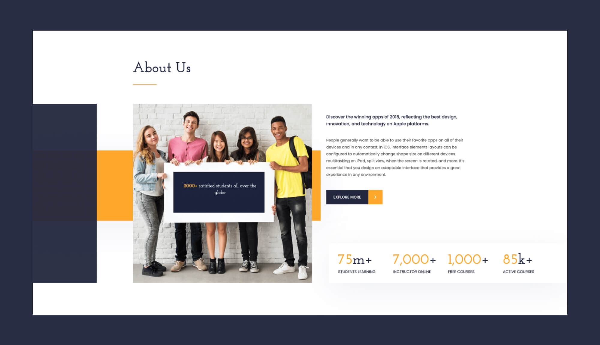 EduBee About Us Section For Gutenberg Banner