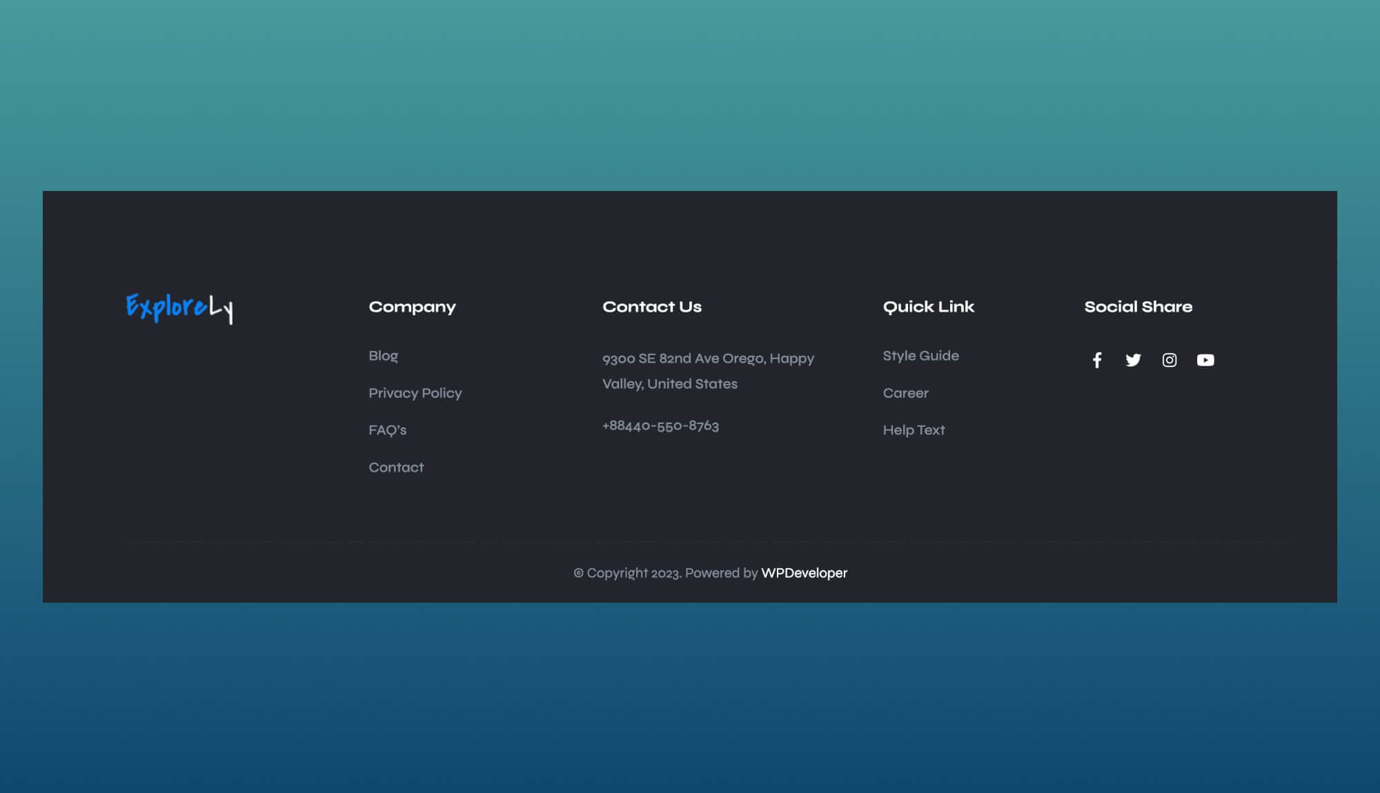ExploreLy Footer Section For Gutenberg Banner