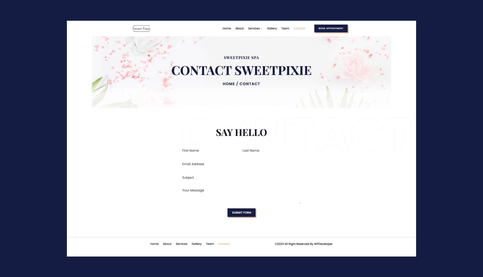 Sweet Pixie Contact Page For Gutenberg Banner