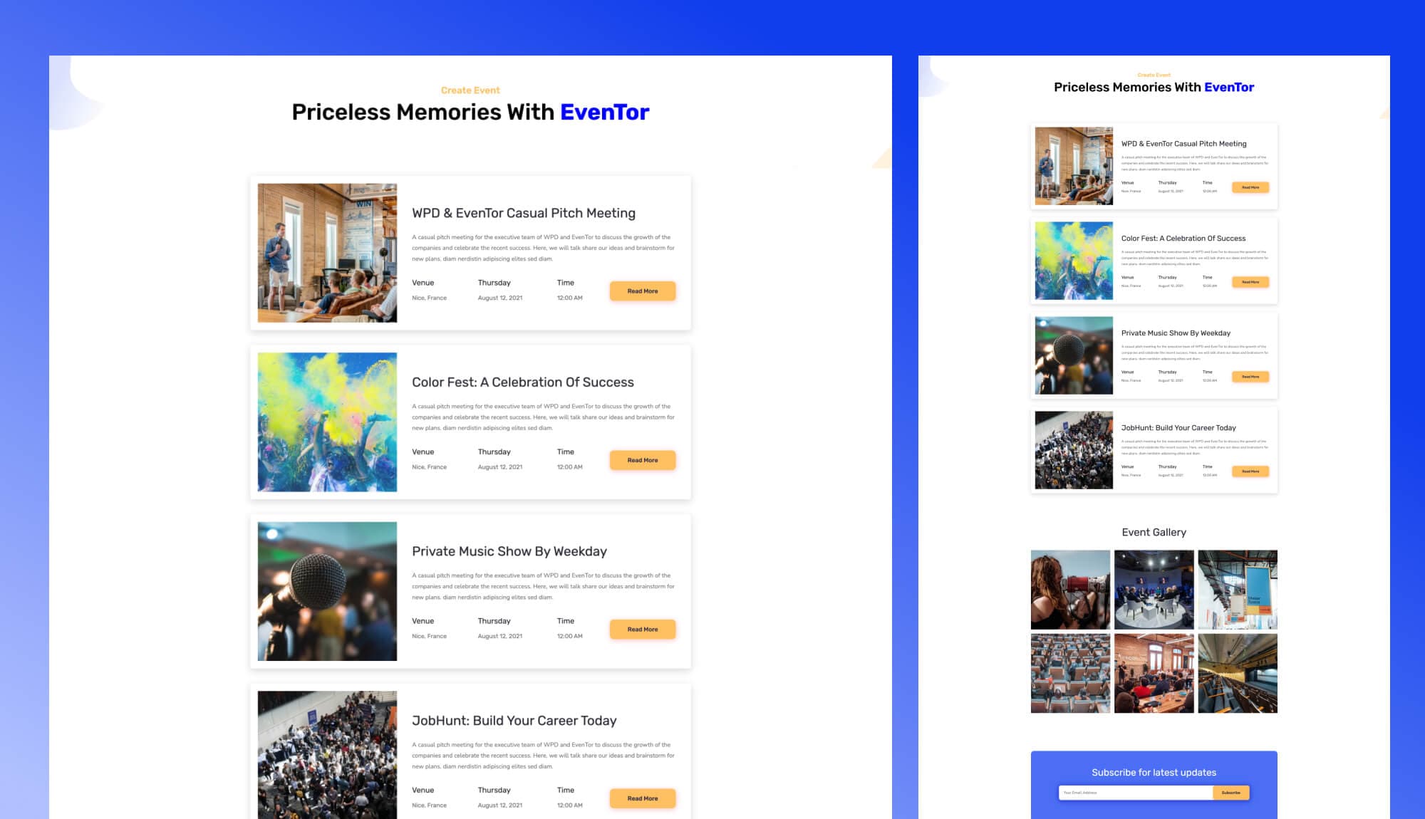 EvenTor Events Page For Gutenberg Banner
