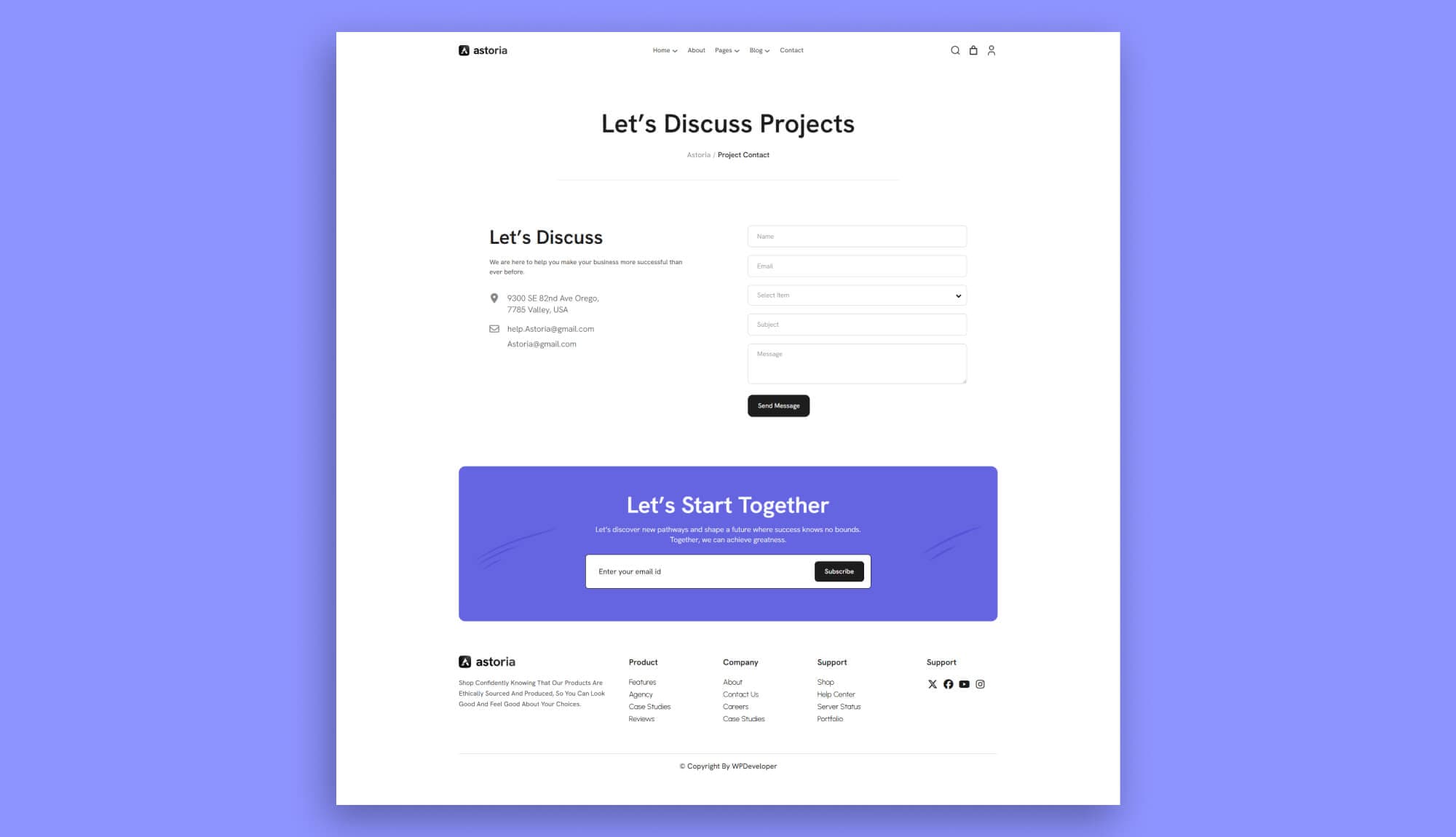 Astoria Project Contact Page for Gutenberg Banner