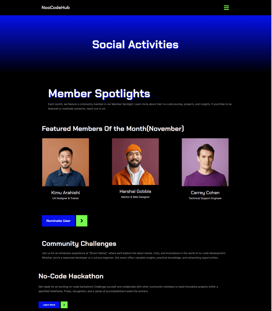 NooCodeHub Social Activities Page thumbnail