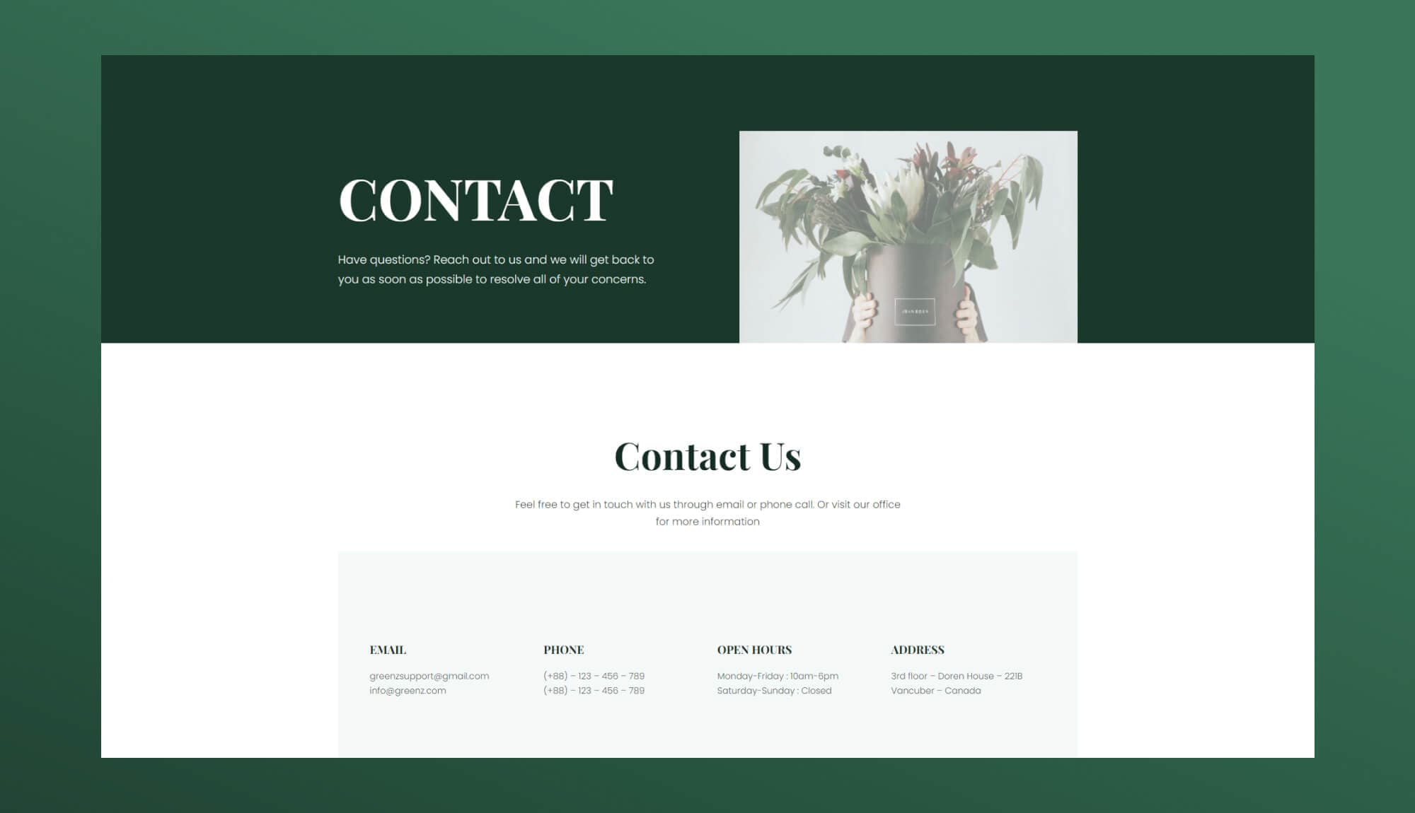 Greenzone Contact Info Section For Gutenberg Banner