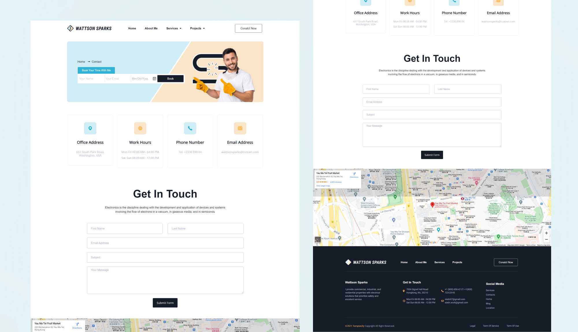 Wattson Sparks Contact Page By Templately