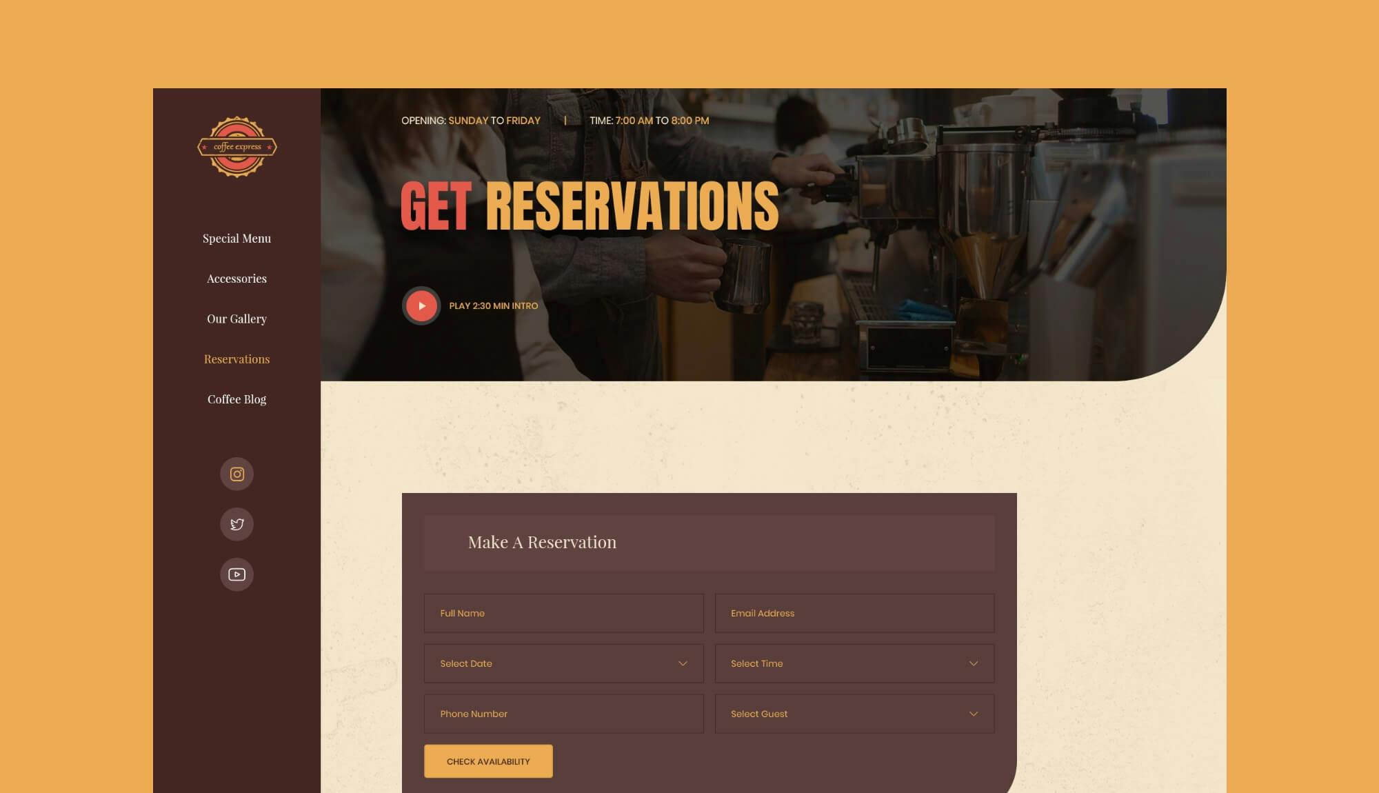 Coffee Express Reservation Page Banner