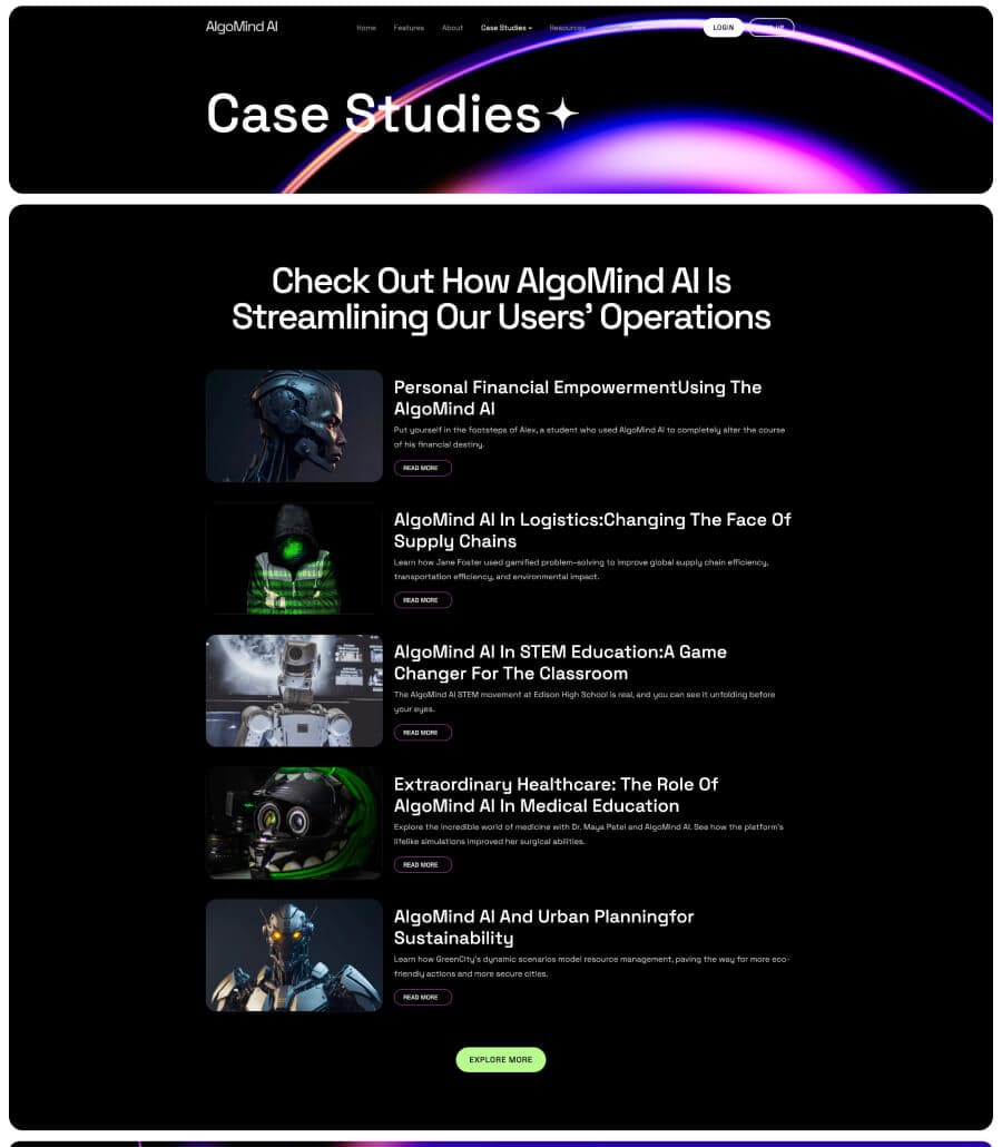 AlgoMind AI Case Studies Page thumbnail