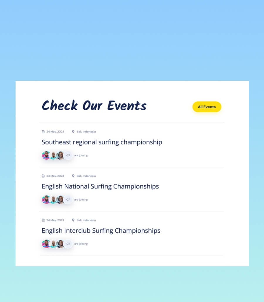 Surferly Events Section thumbnail