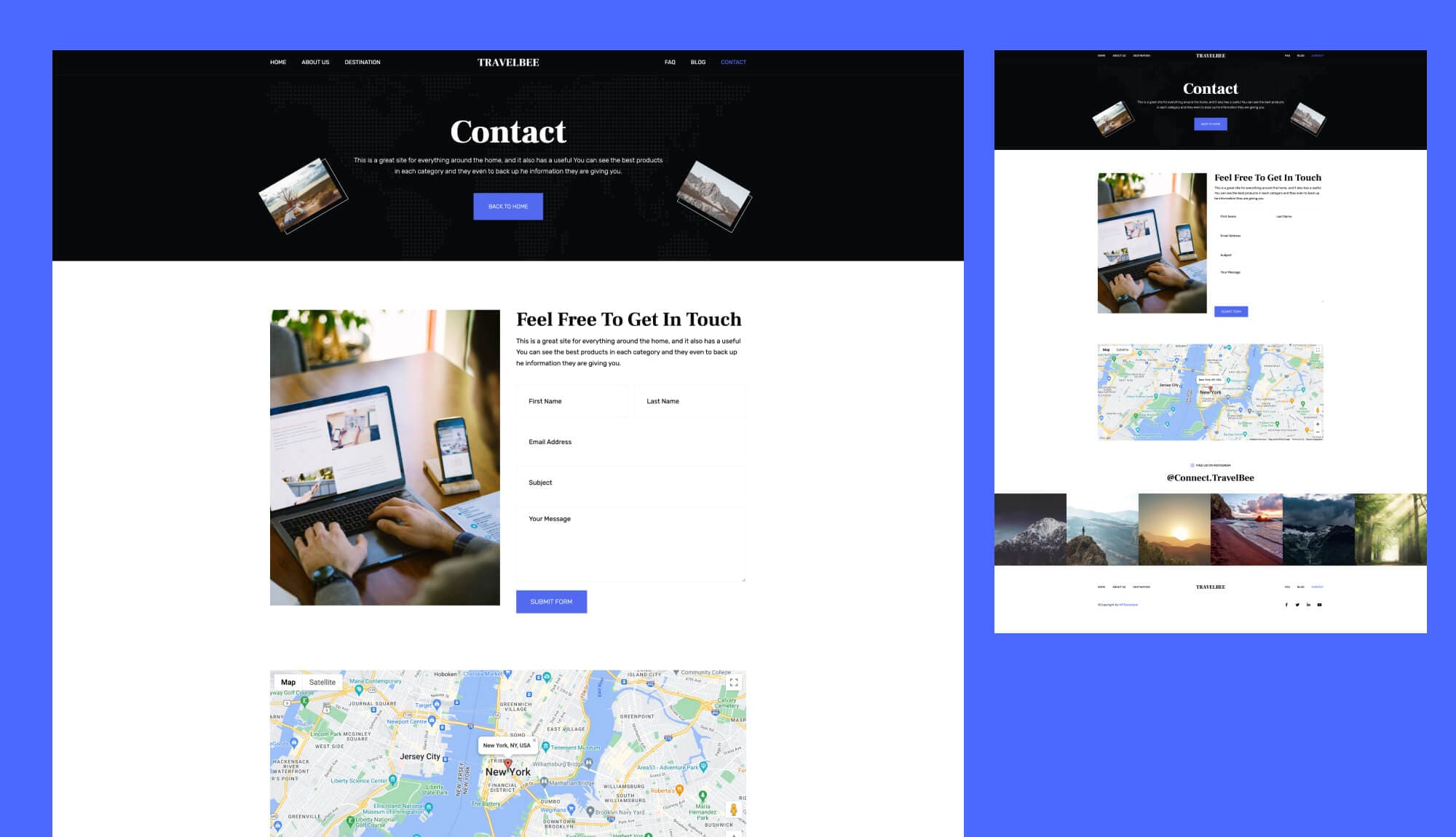 TravelBee Contact Us Page For Gutenberg Banner