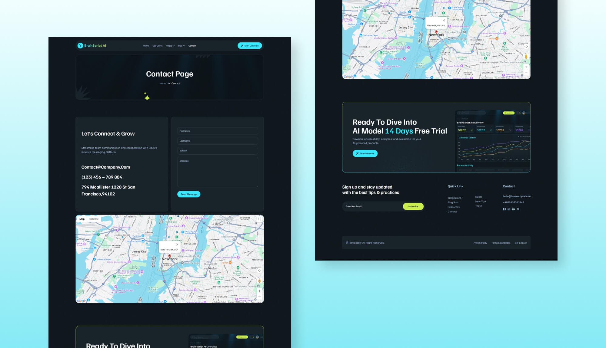 BrainScript AI Contact Page for Gutenberg By Templately