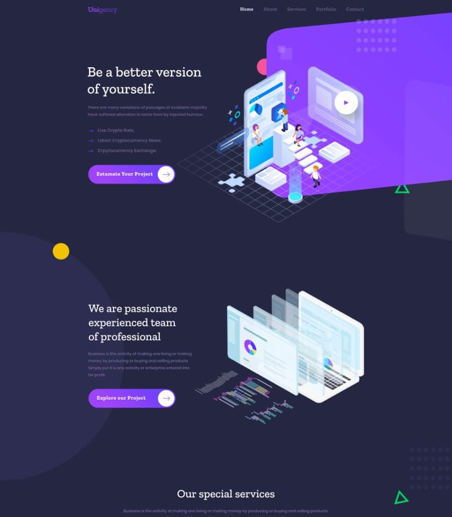 Unigency Agency Template Homepage Dark thumbnail