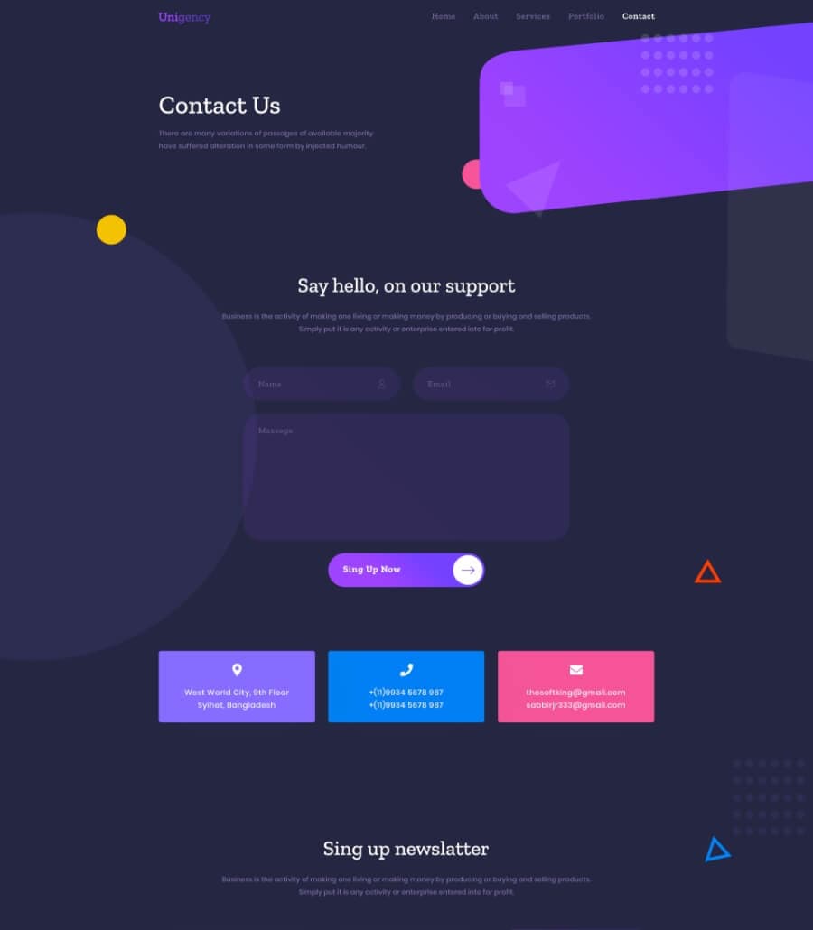 Unigency Agency Template Contact Dark thumbnail