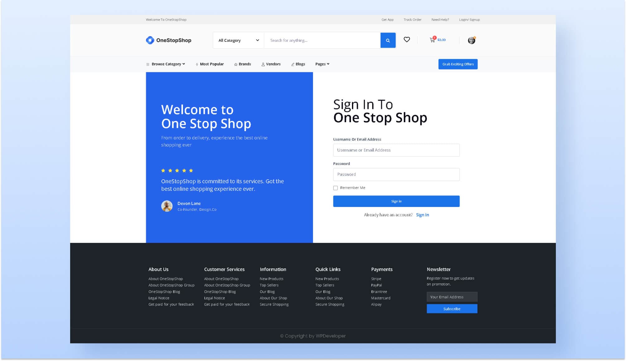 OneStopShop Login Page Banner
