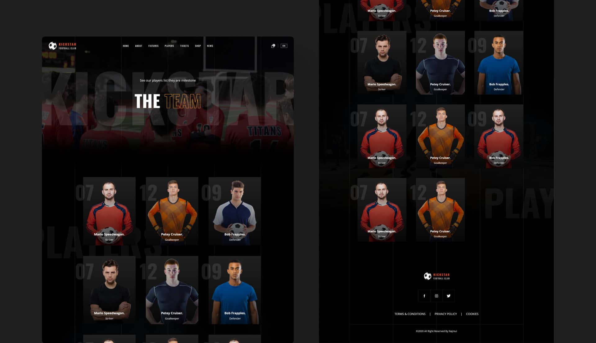 KickStar Players Page By Templately