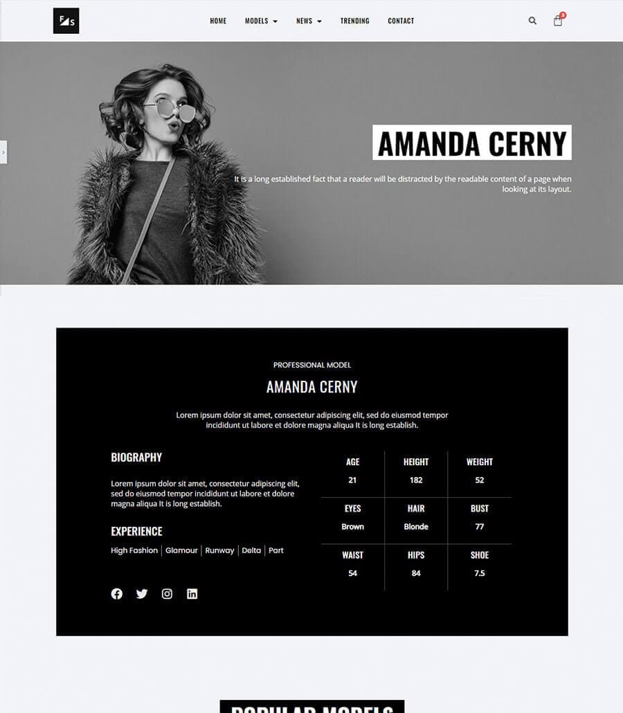 Fashion and Modeling Profile Page thumbnail