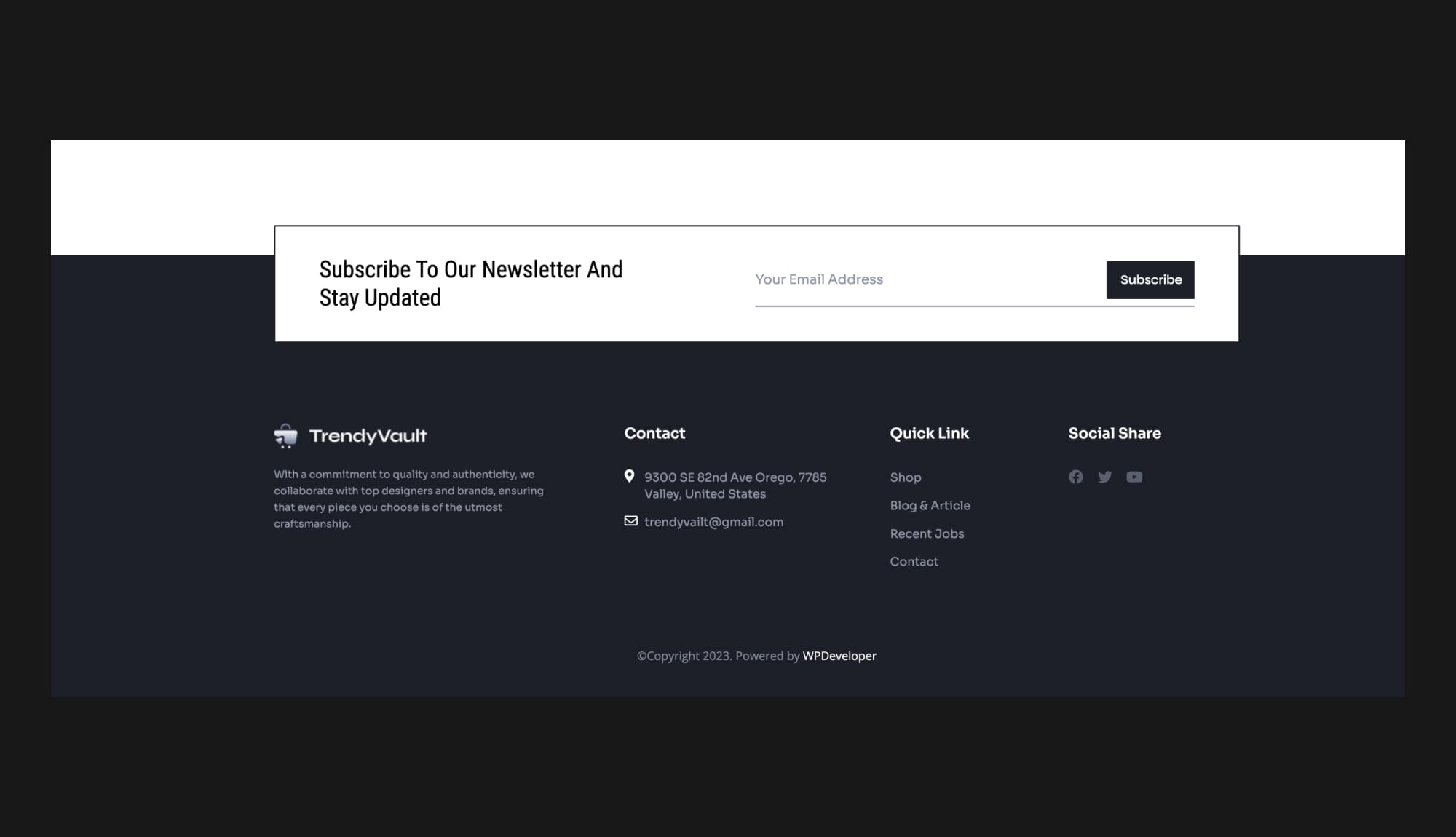 TrendyVault Footer Section For Gutenberg Banner