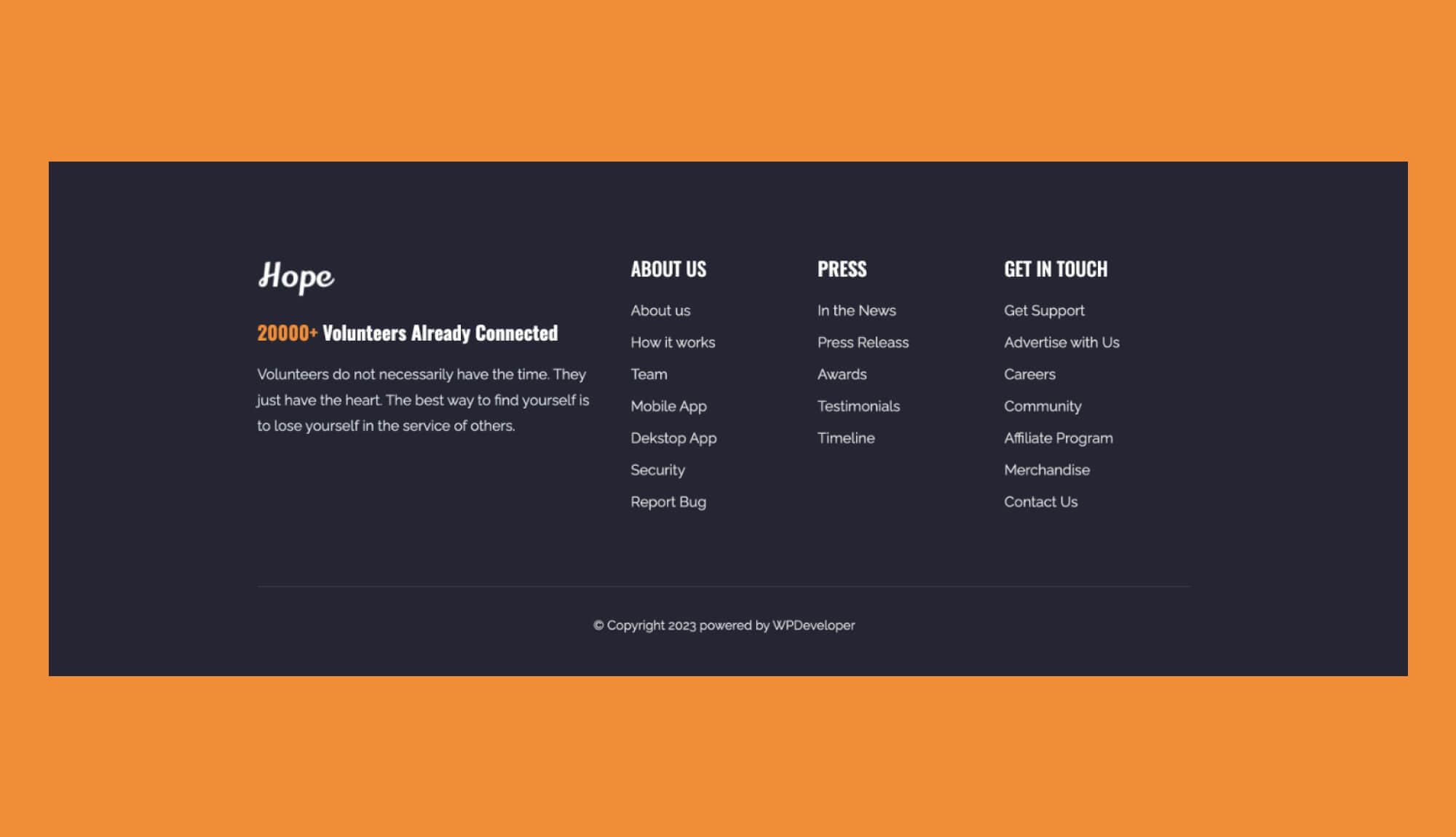 Hope Footer Section For Gutenberg Banner