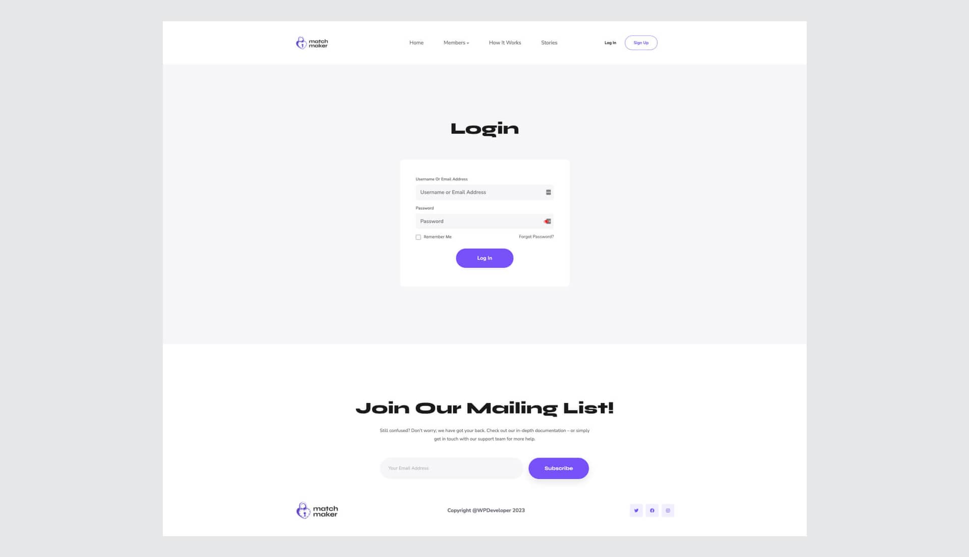 MatchMaker Login Page By Templately