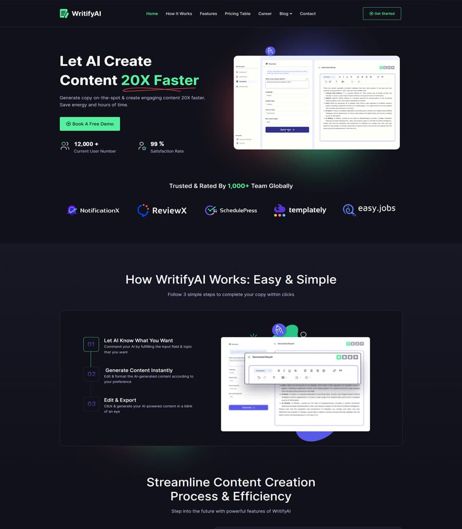 WritifyAi Home Page thumbnail
