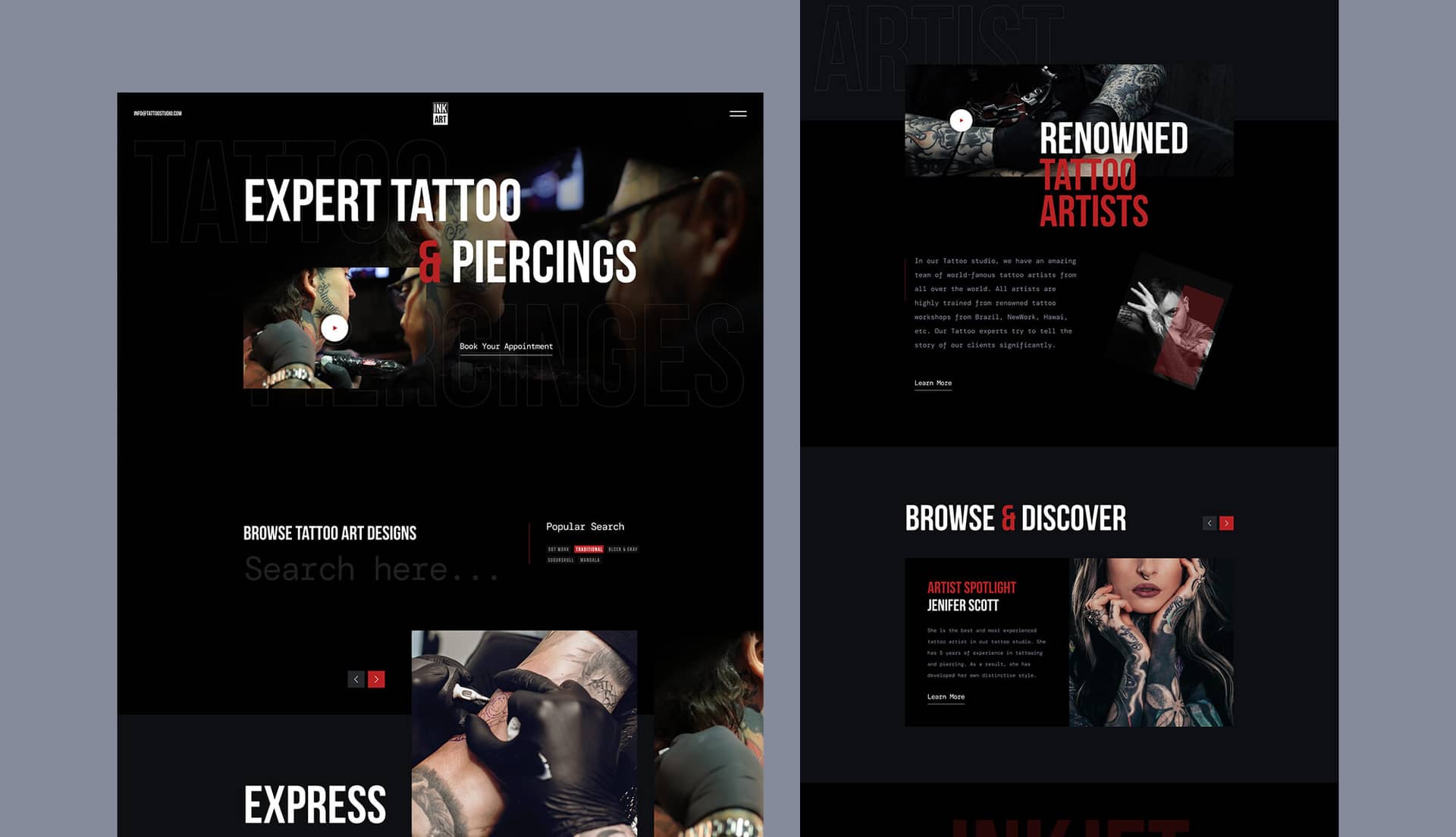 Ink Art - Tattoo Studio Website Template Banner By Templately