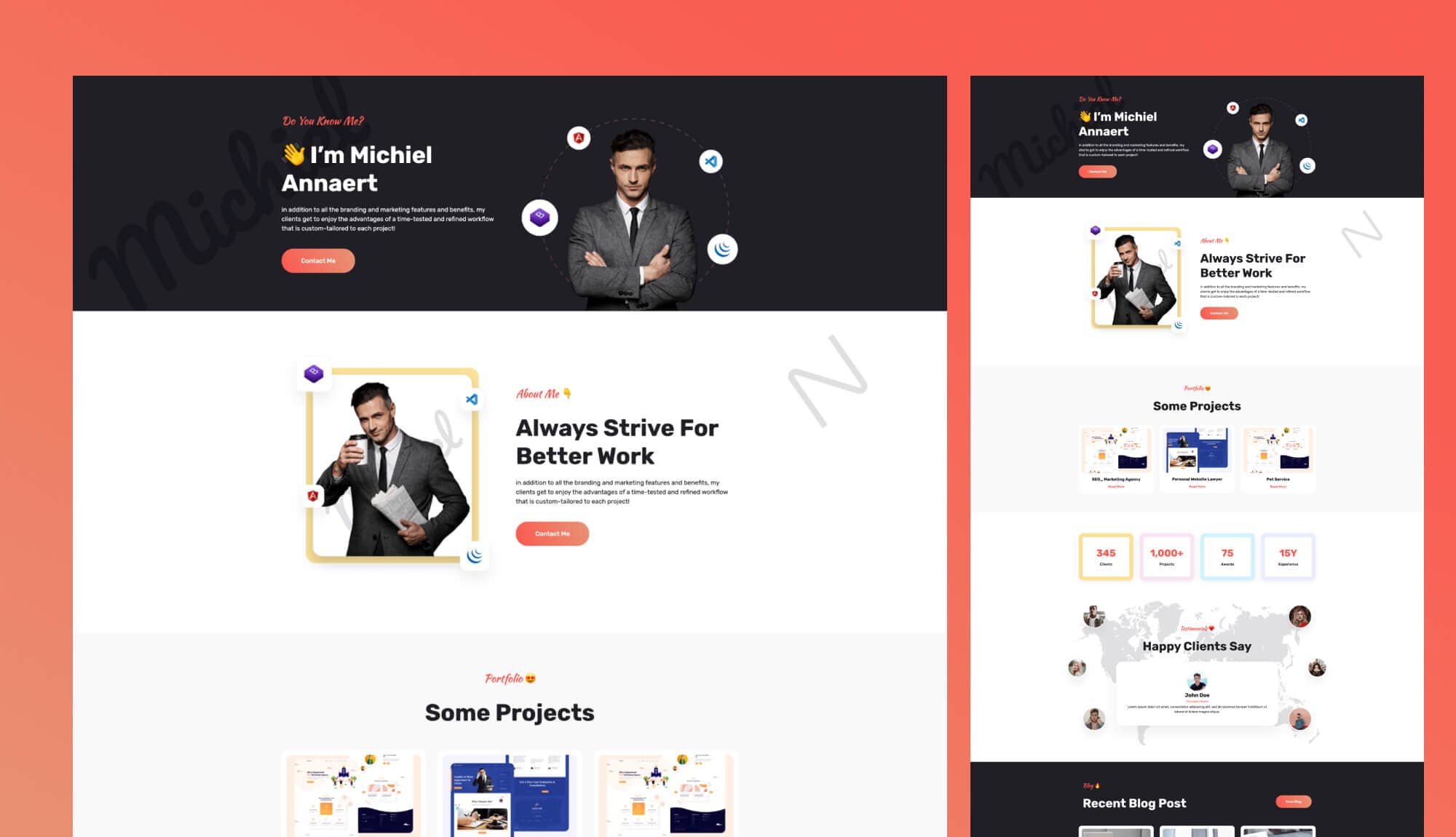 Michiel - Gutenberg Personal Web Developer Website Template Banner