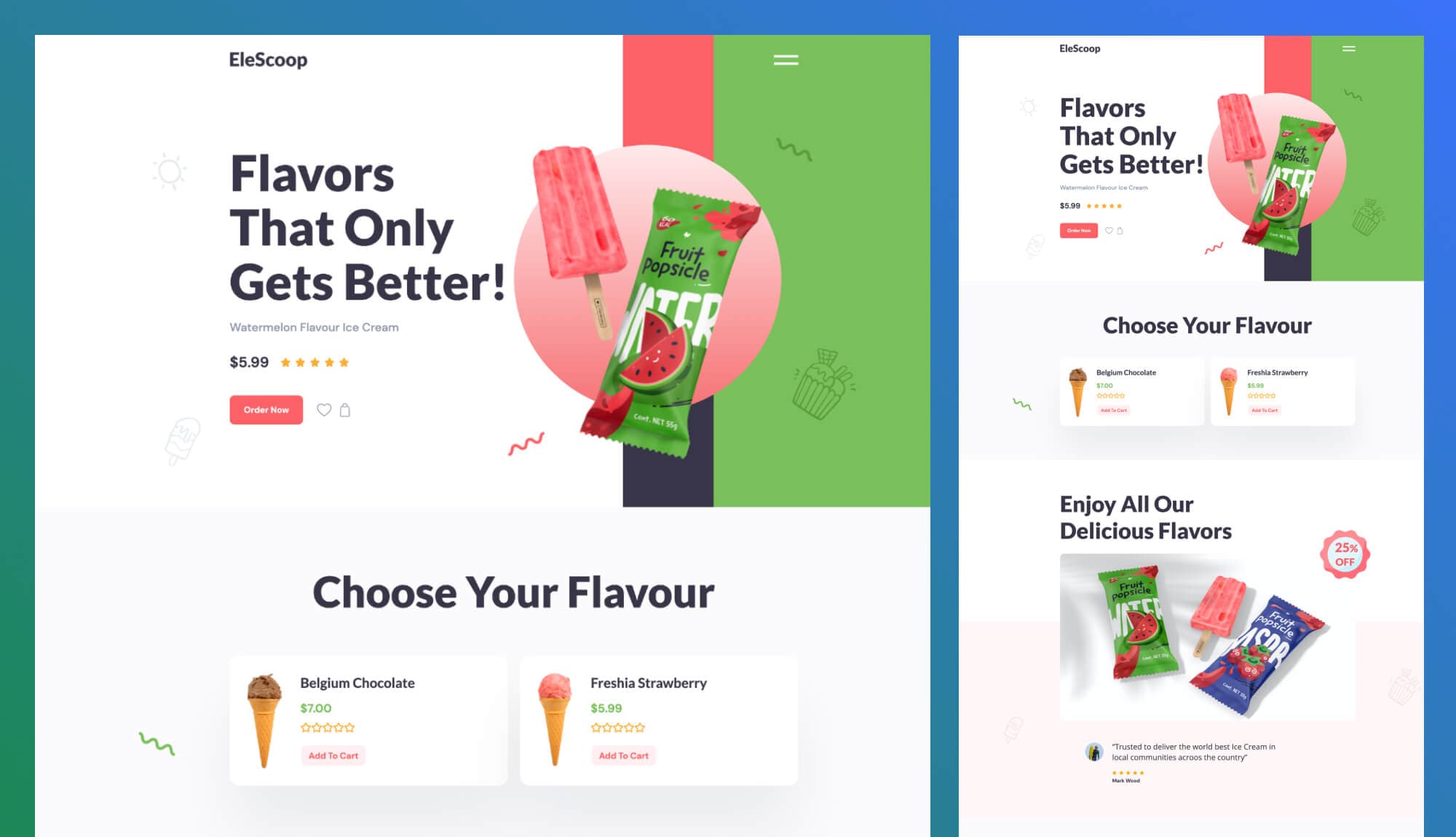 EleScoop - Ice Cream Website Template For Gutenberg Banner