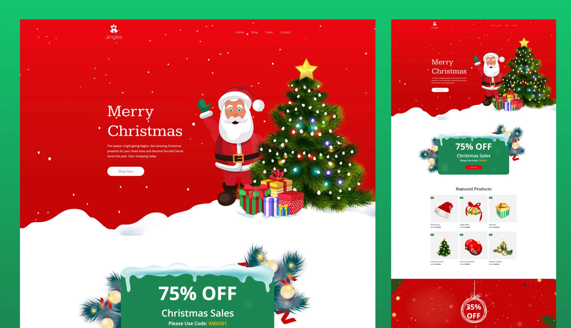 Jingles - Christmas Landing Page Template For Gutenberg Banner