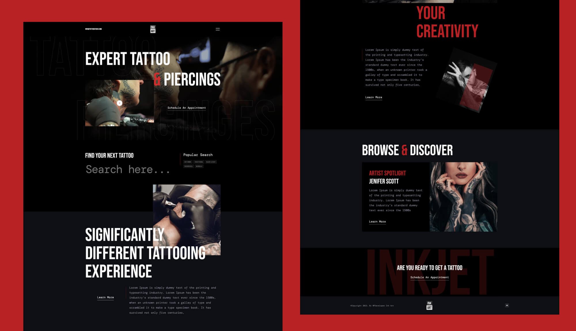 Ink Art - Tattoo Studio Website For Gutenberg Banner