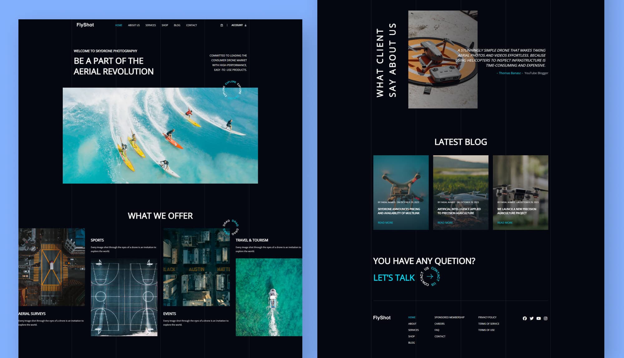 FlyShot - Aerial/Drone Photography Website Template For Gutenberg Banner