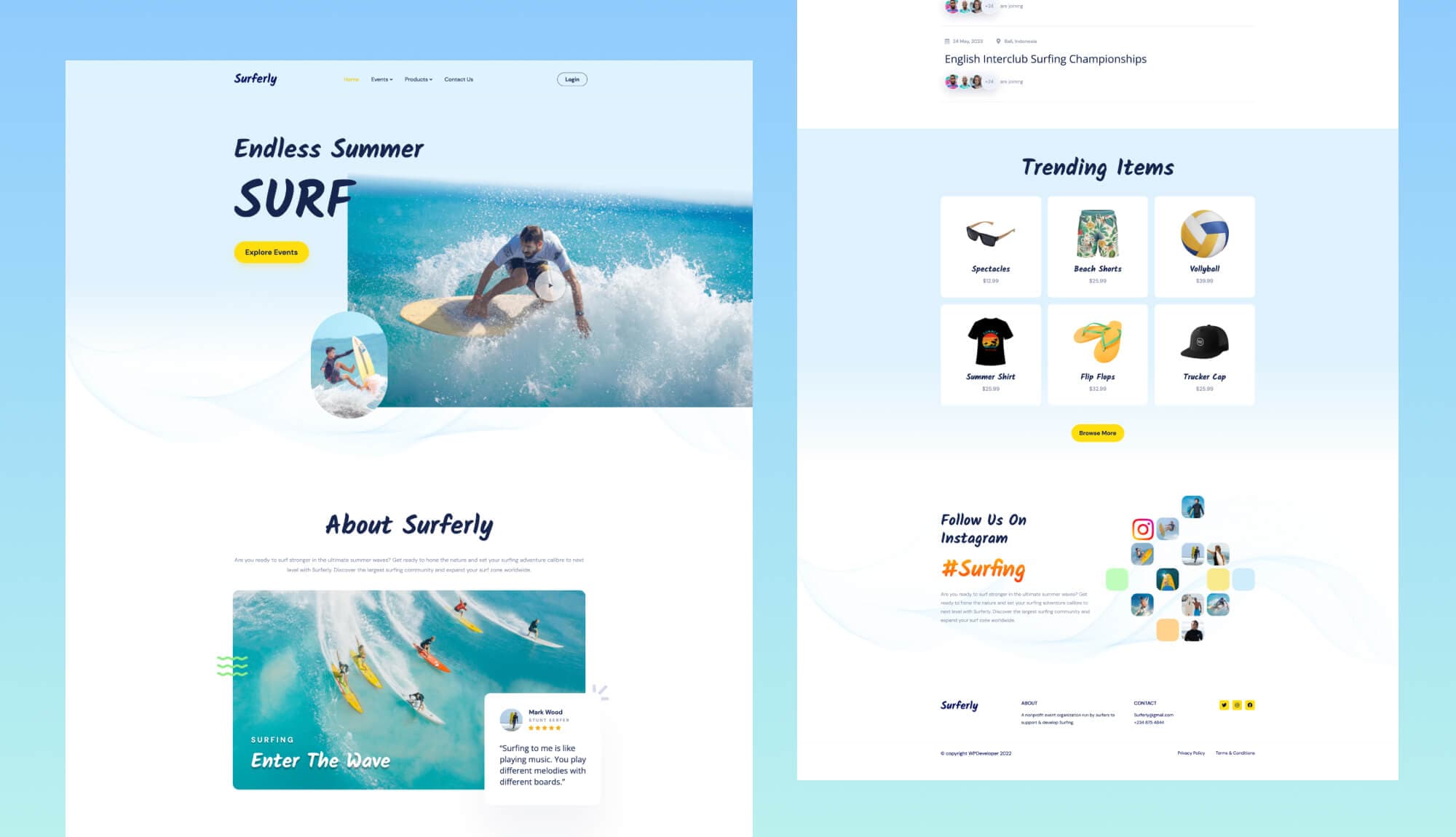 Surferly - Surfing Event Website For Gutenberg Banner