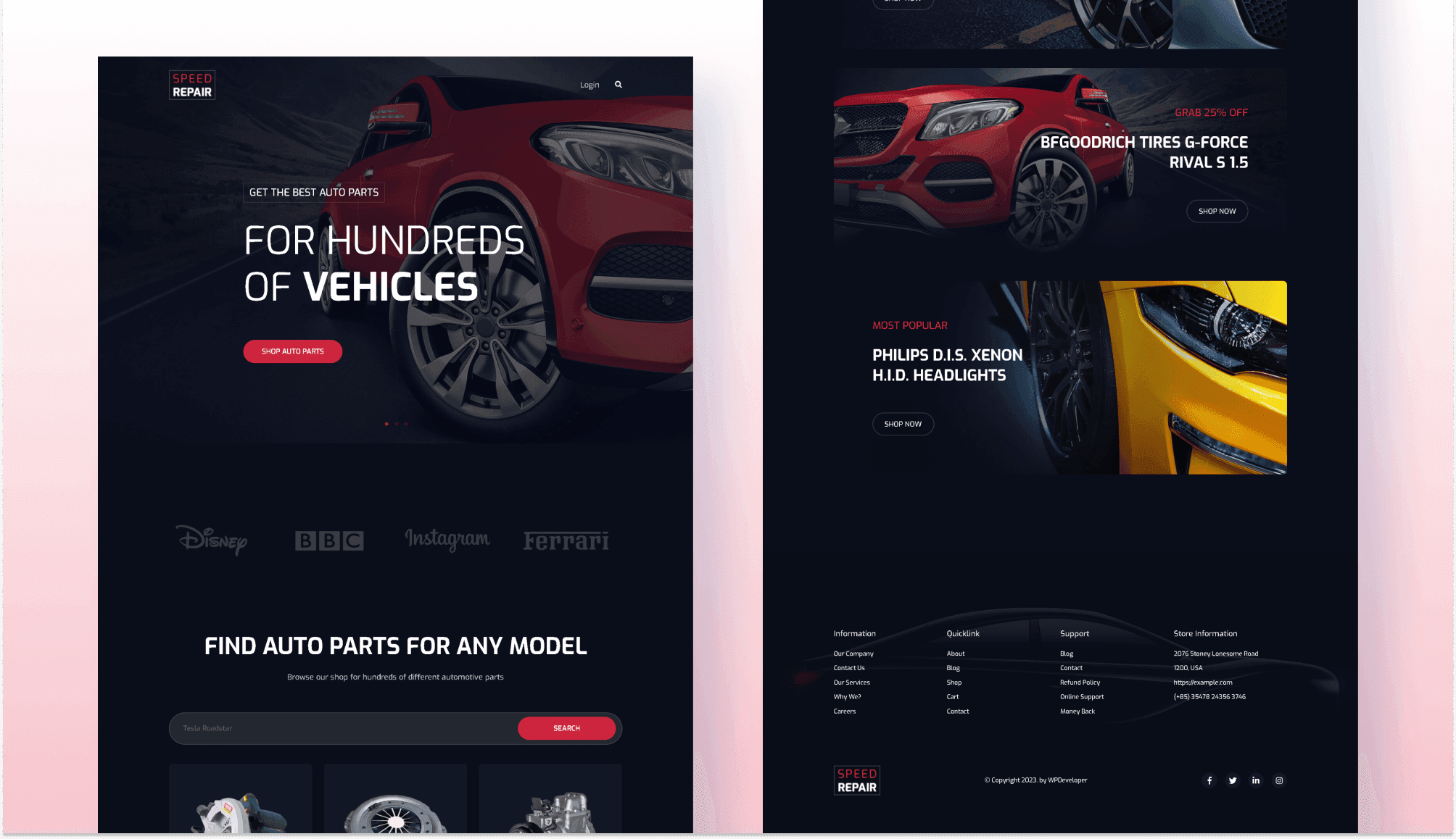 Speed Repair - Auto Parts Shop Website Template For Gutenberg Banner