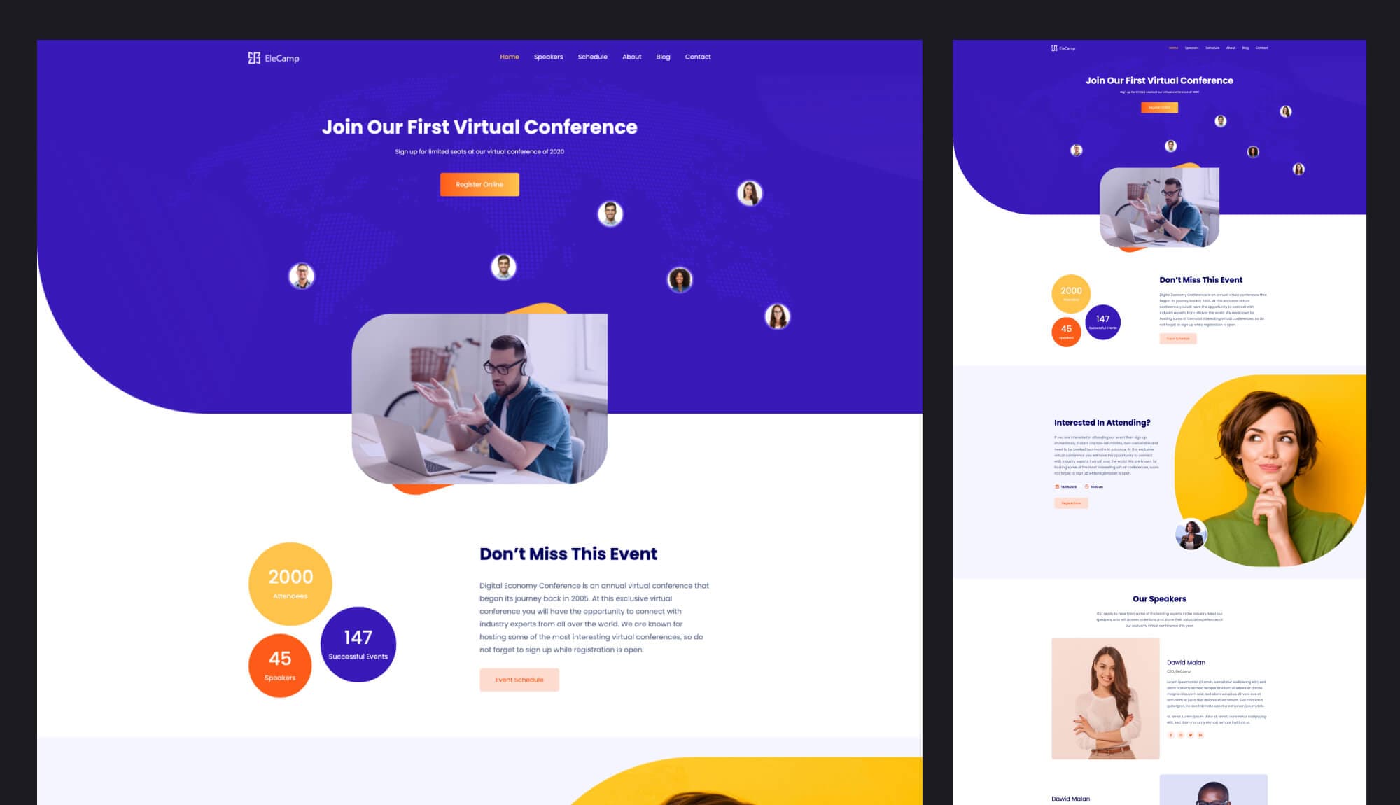 EleCamp - Virtual Conference Website Template For Gutenberg Banner