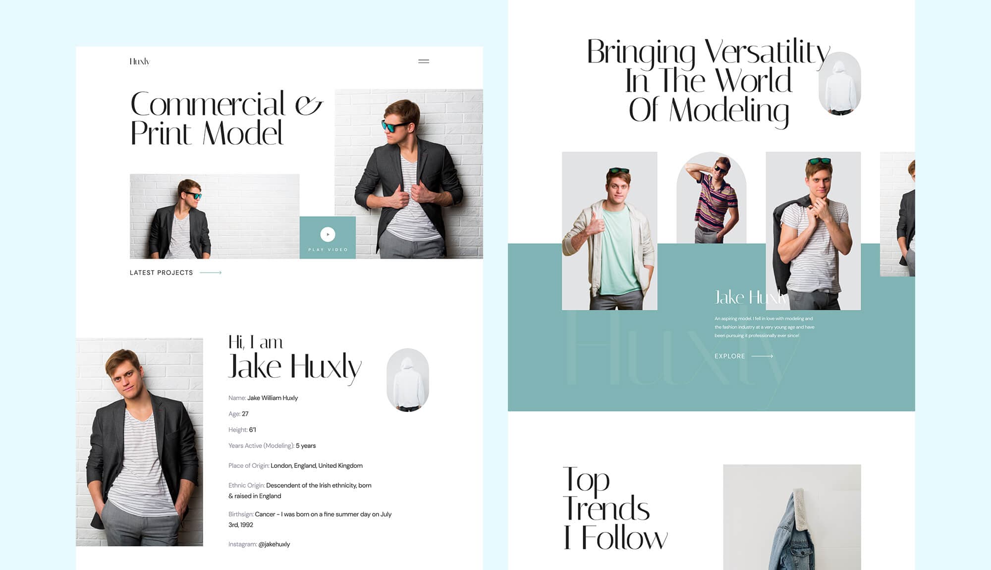 Huxly - Male Model Portfolio Template Banner