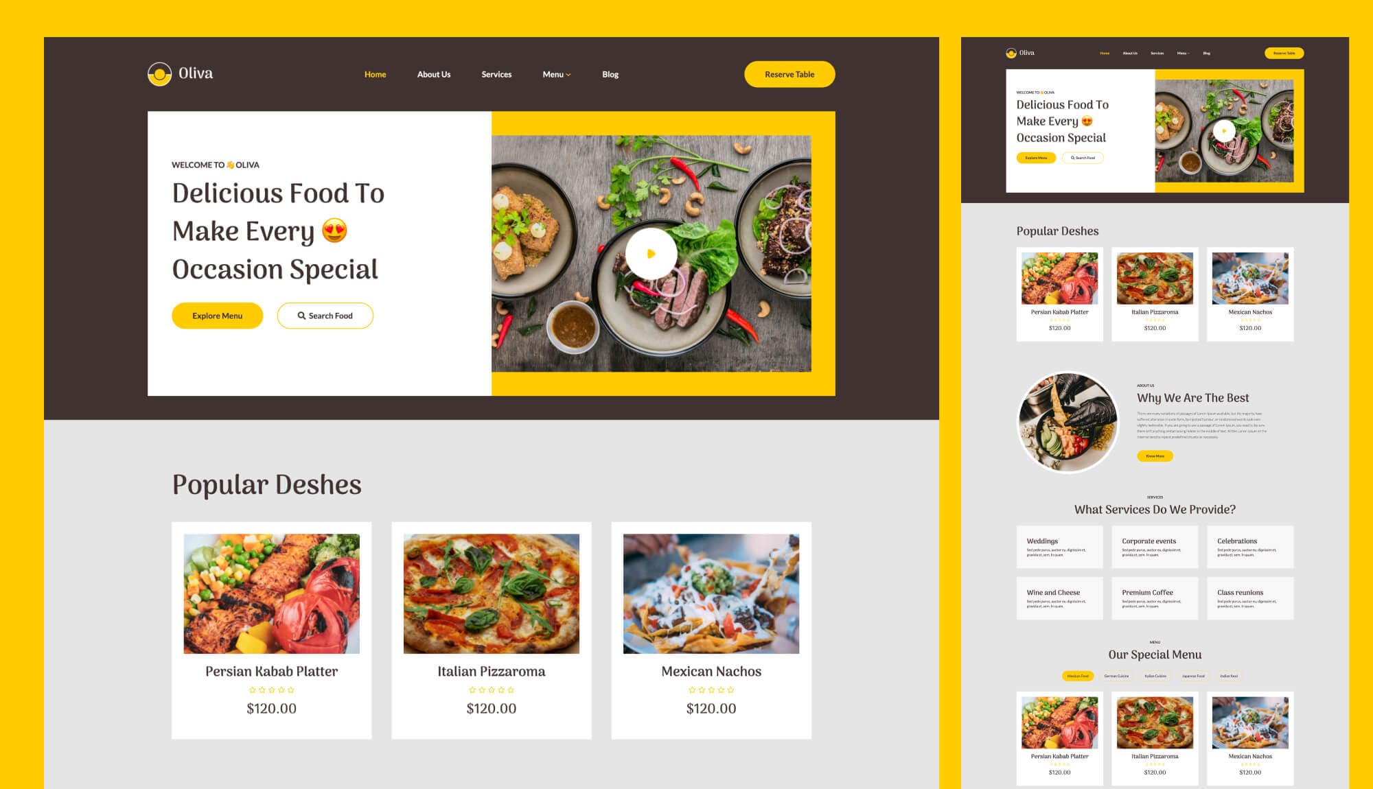 Oliva - Fine Dining Restaurant Website For Gutenberg Banner