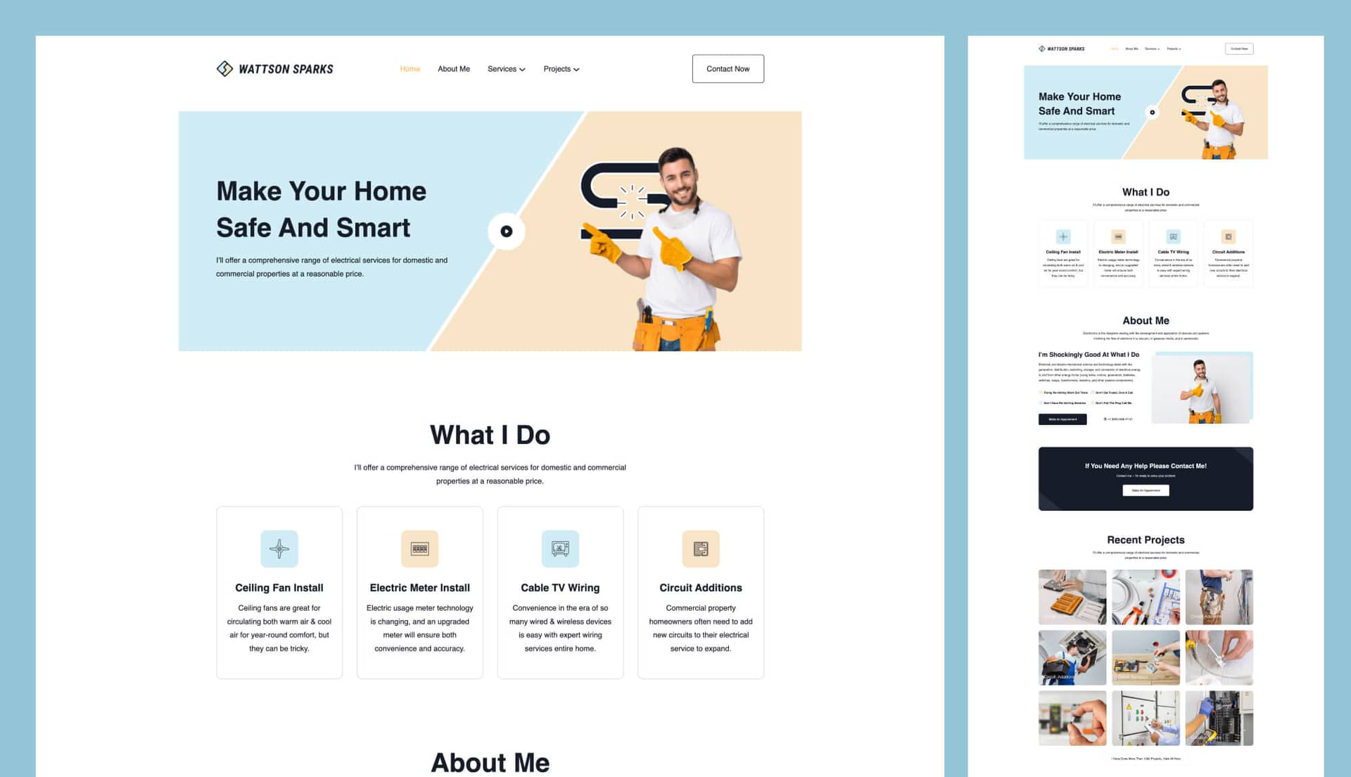 Wattson Sparks - Electrician Website For Gutenberg Banner By Templately