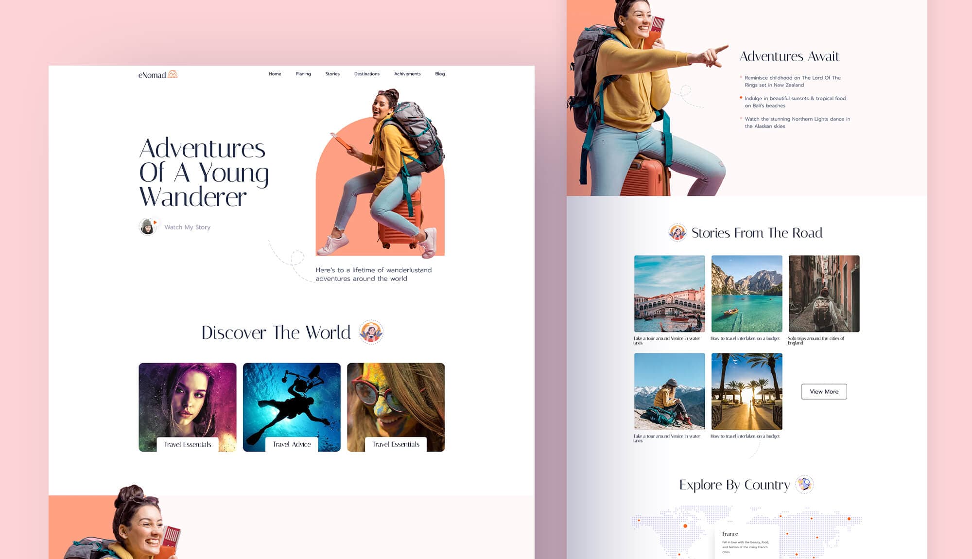 eNomad - Personal Travel Blog Template For Gutenberg Banner