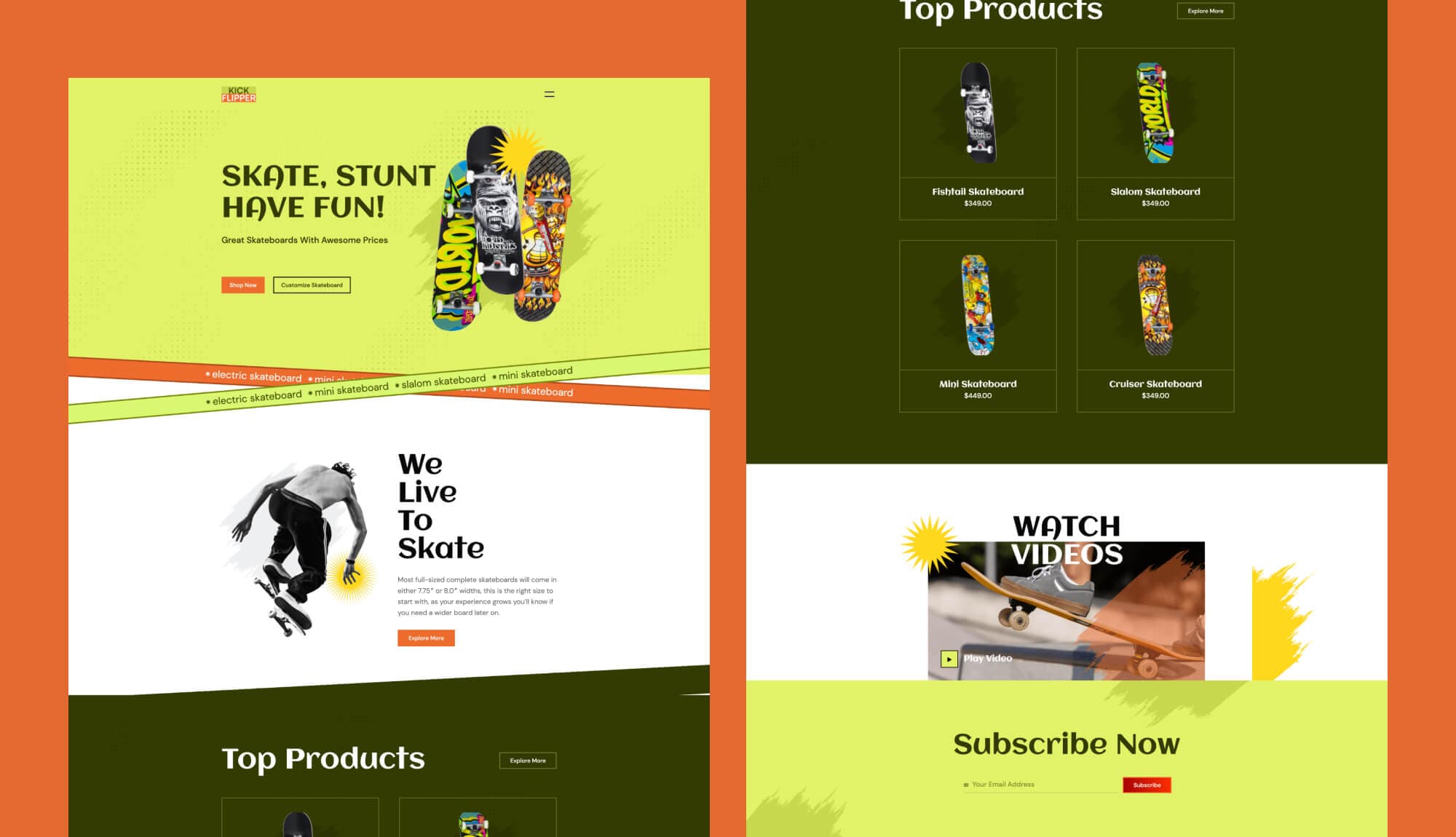 Kick Flipper- Skateboard Store Template For Gutenberg Banner