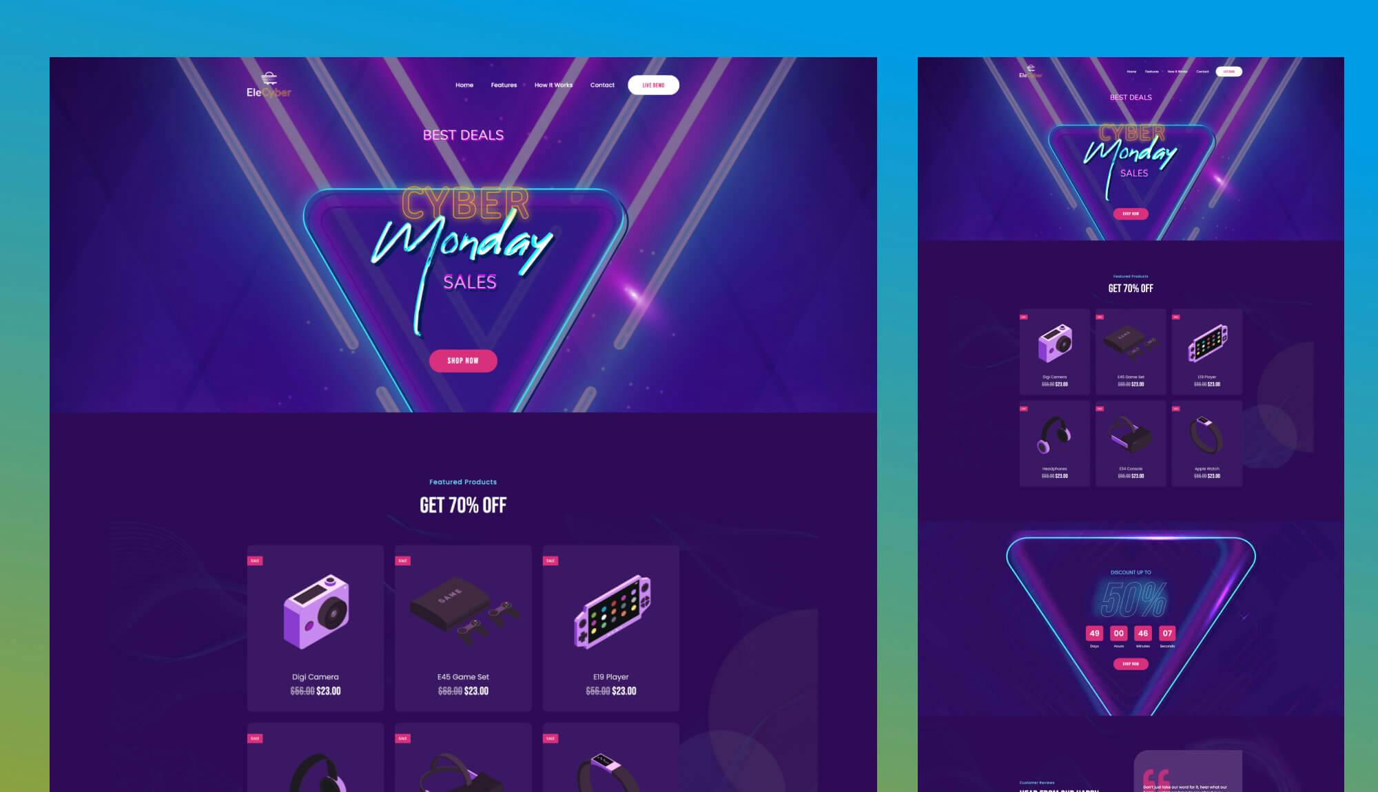 EleCyber - Cyber Monday Landing Page For Gutenberg Banner