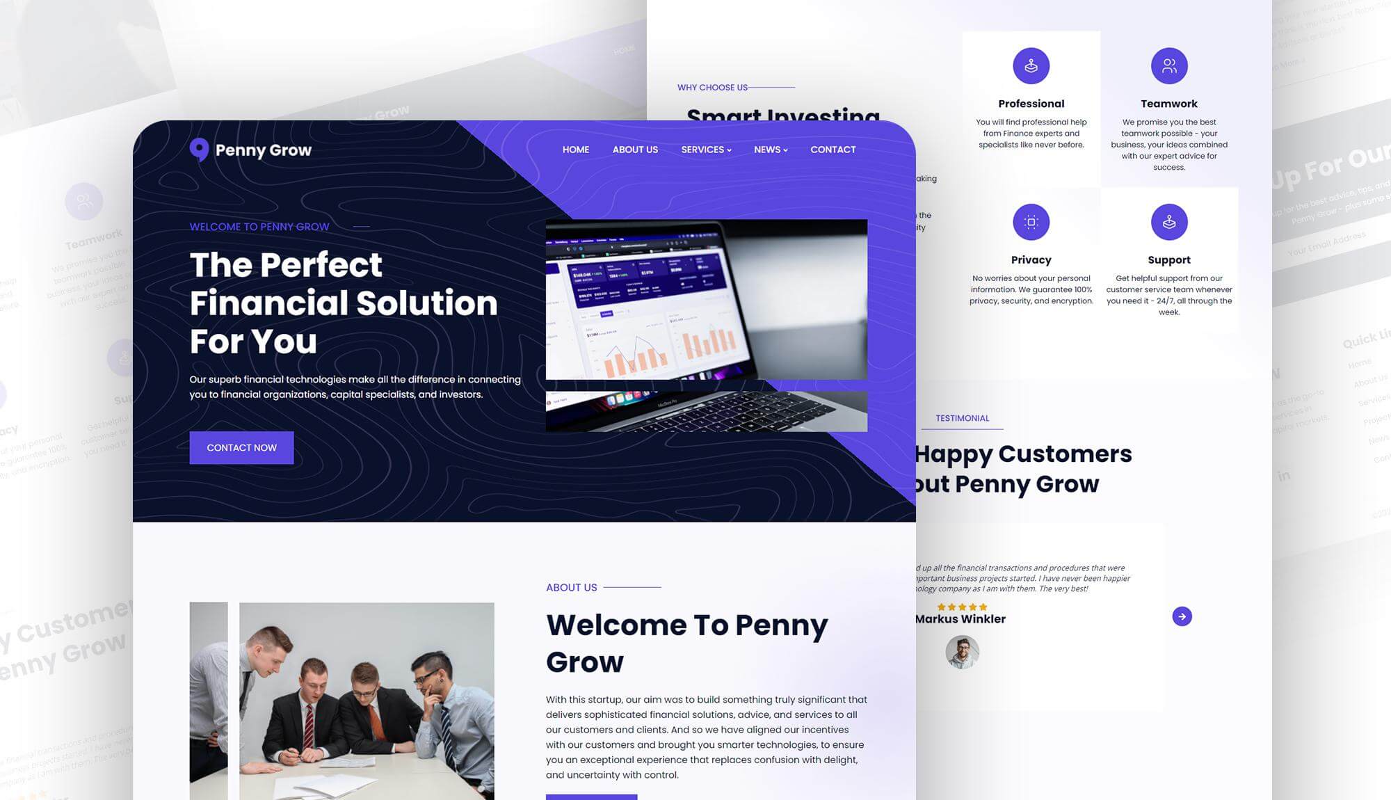 Penny Grow - Fintech Startup Website Template Banner
