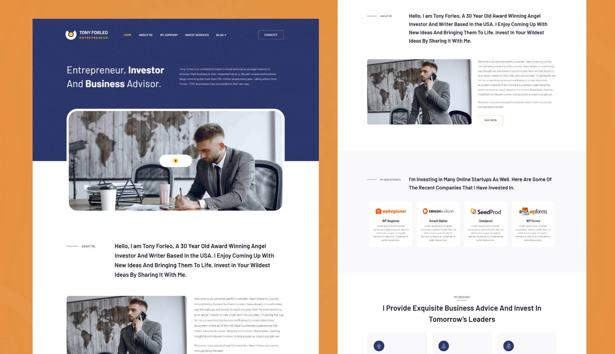 Tony Forleo - Entrepreneur Website Template Banner