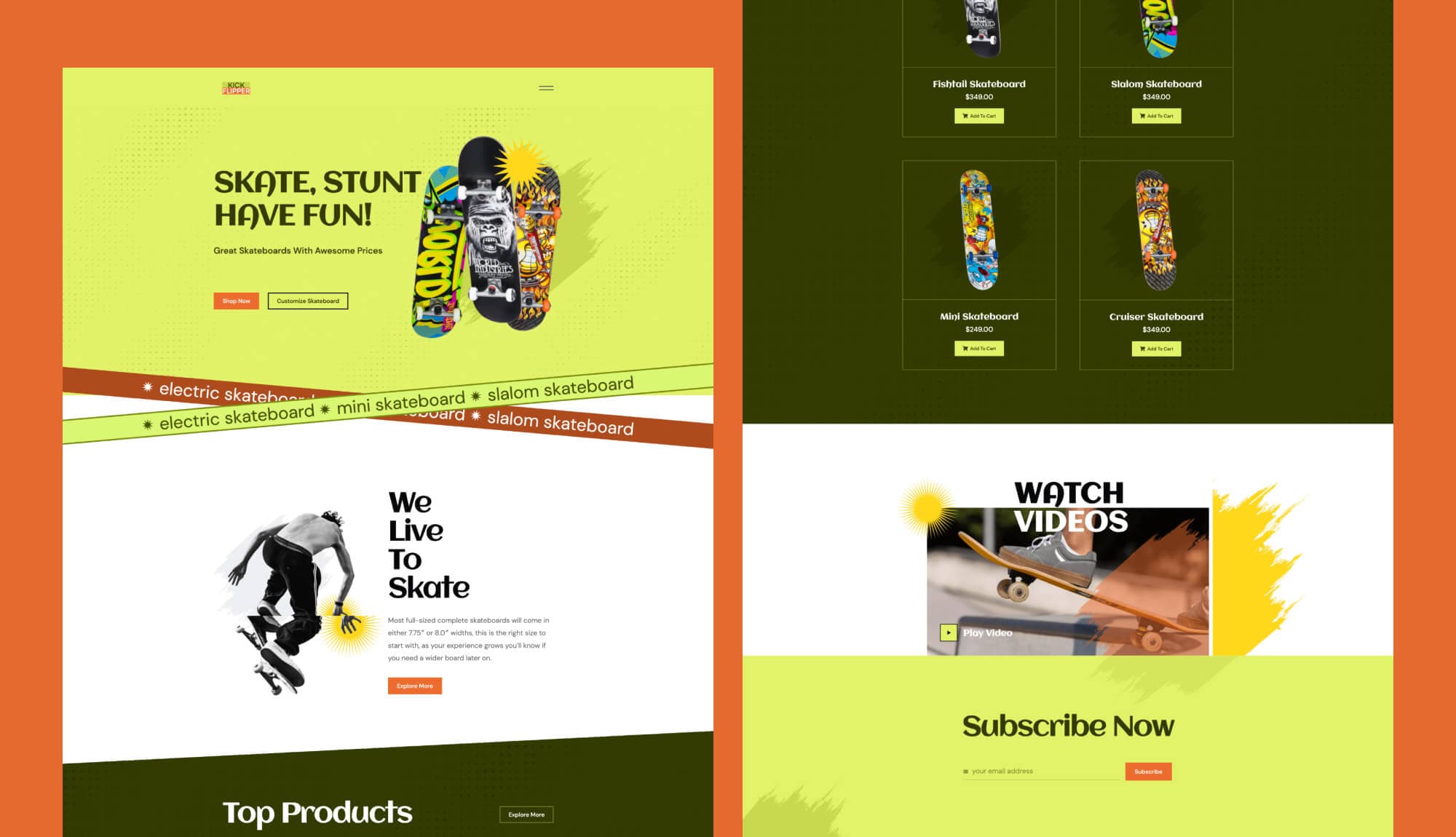 Kick Flipper - Skateboard Store Template For Elementor Banner