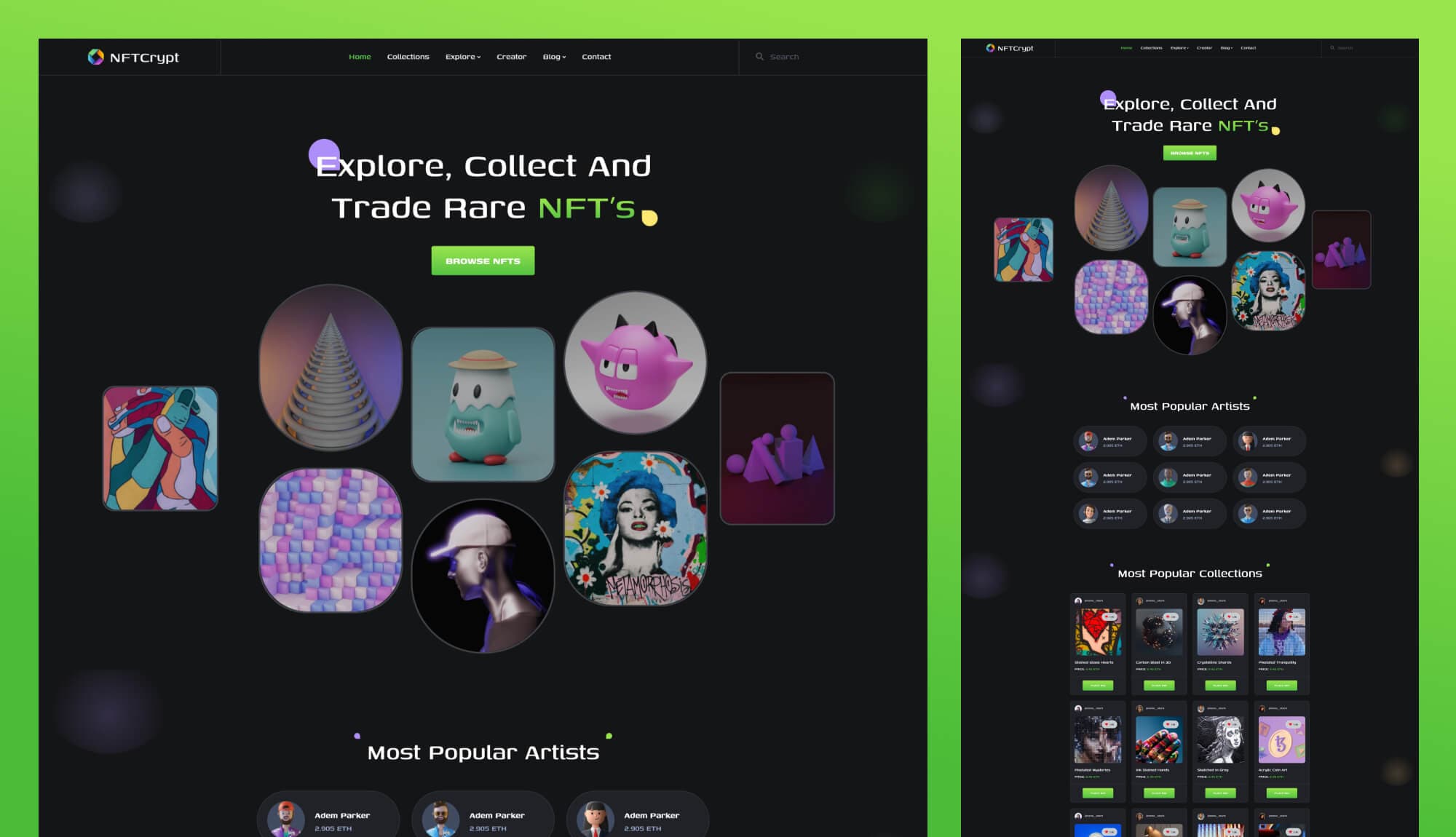 NFTCrypt - NFT Website Template For Elementor Banner