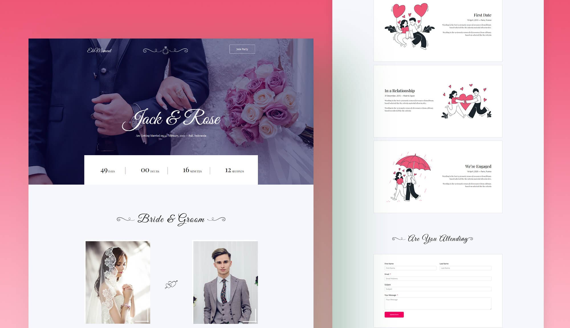 EleMoment - Gutenberg Wedding Website Template Banner By Templately