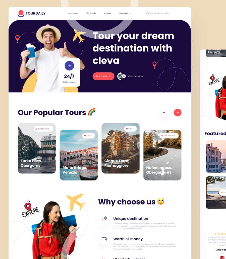 TourDaily Travel Agency Website Home Page Templately